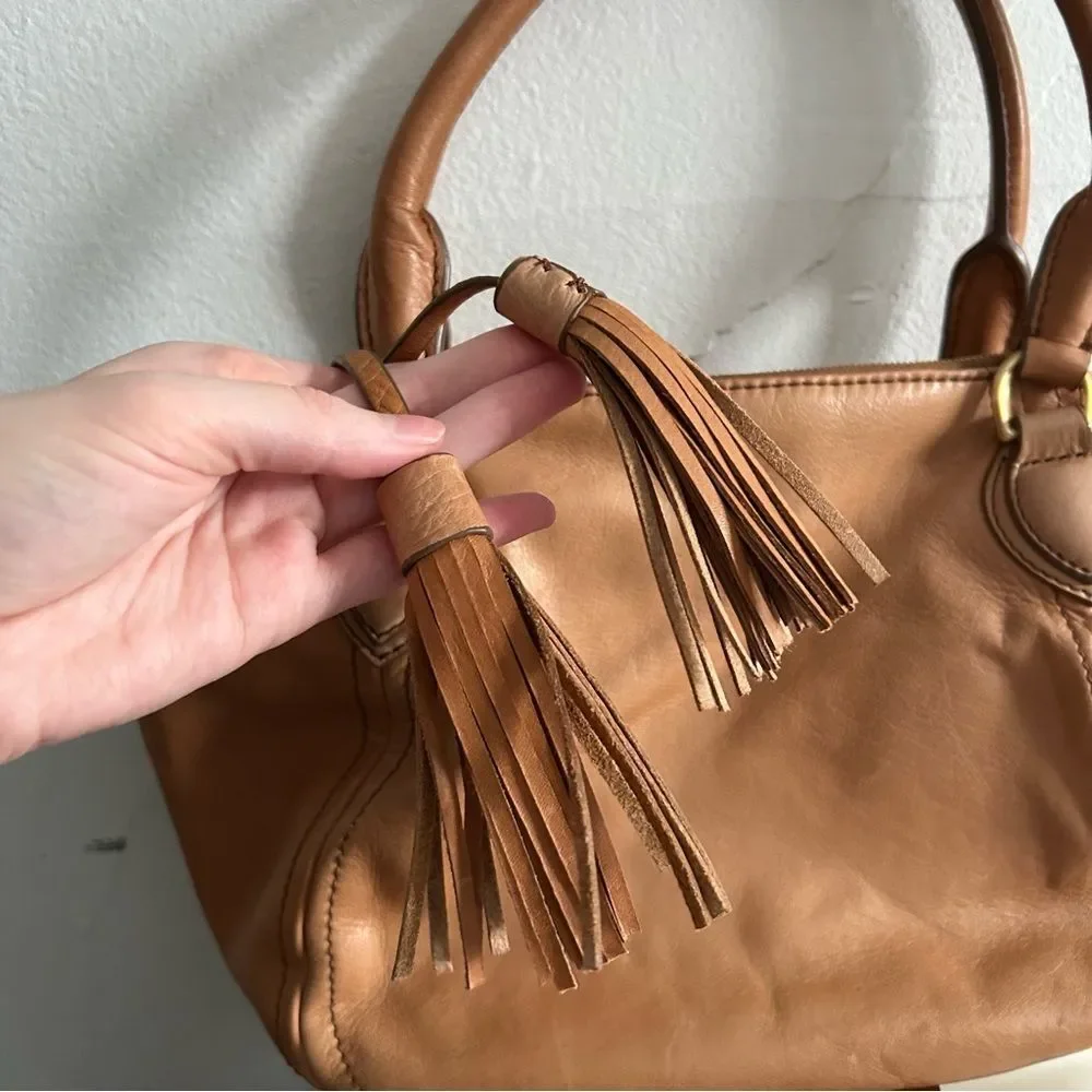 J. Crew Peyton Brown Leather Satchel Crossbody Shoulder Bag Warm Sienna